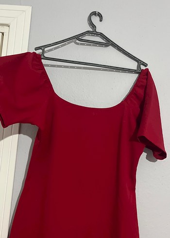 Bordo Midi Fırfırlı Kısa Kollu Kadın Elbise - Görsel 3