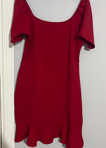 Bordo Midi Fırfırlı Kısa Kollu Kadın Elbise - Görsel 2