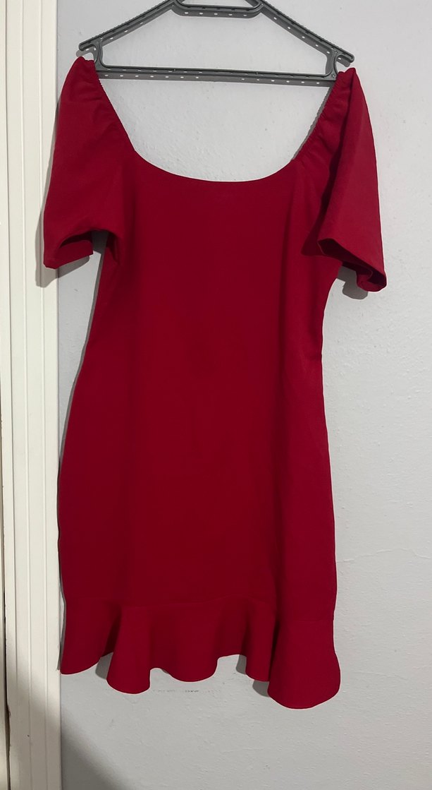 Bordo Midi Fırfırlı Kısa Kollu Kadın Elbise - Görsel 2