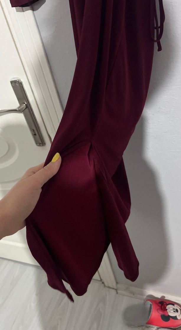 Bordo Uzun Kollu Drapeli Uzun Elbise - Görsel 3