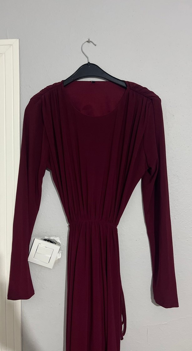 Bordo Uzun Kollu Drapeli Uzun Elbise - Görsel 2