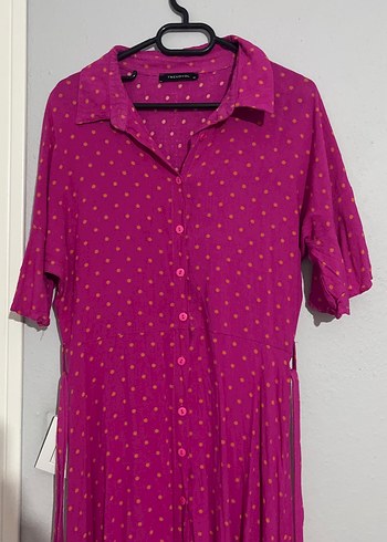 Pembe  Uzun Düğmeli Bohem Elbise - Görsel 2