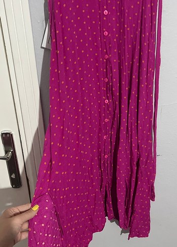 Pembe  Uzun Düğmeli Bohem Elbise - Görsel 3