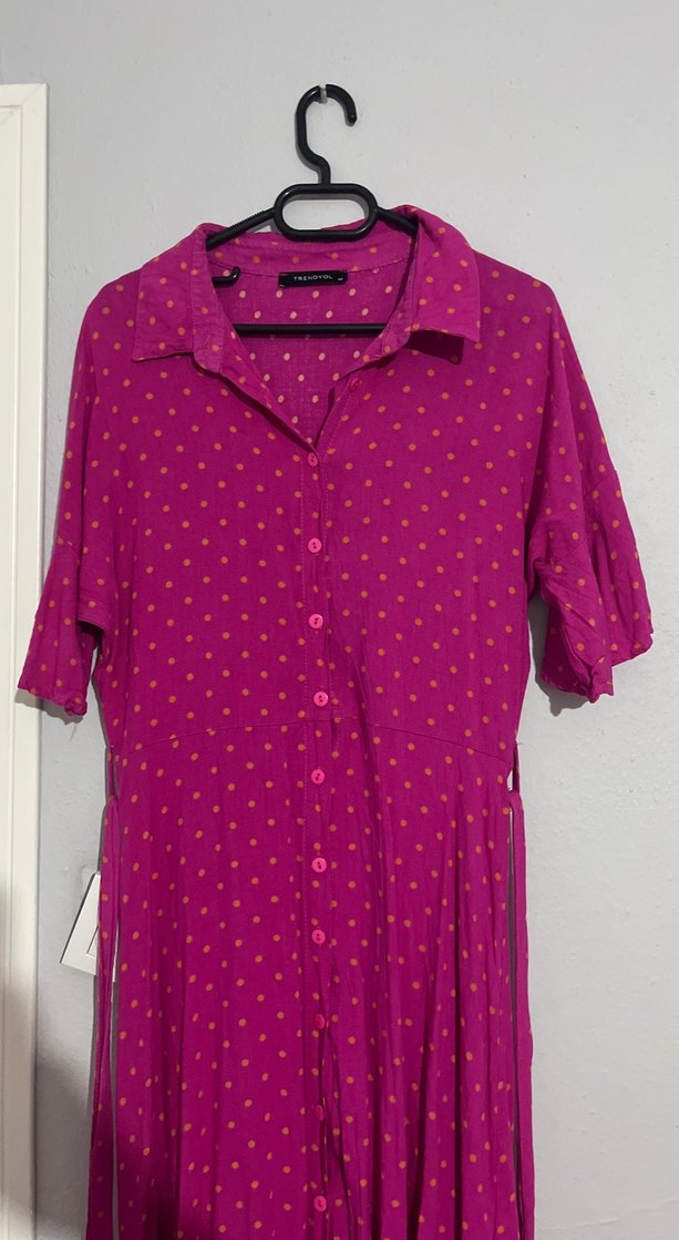 Pembe  Uzun Düğmeli Bohem Elbise - Görsel 2