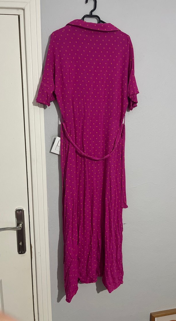 Pembe  Uzun Düğmeli Bohem Elbise - Görsel 5