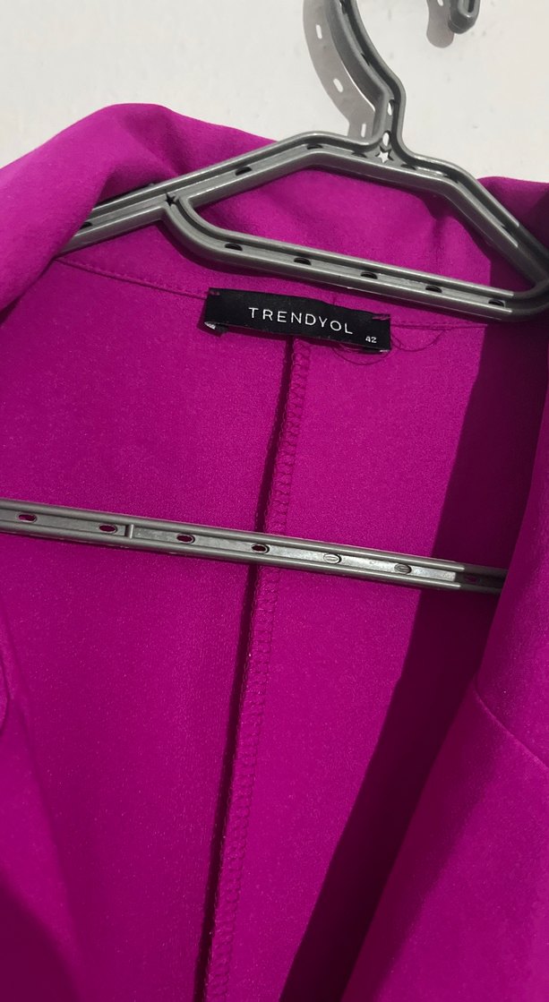 Düğmeli Mor Kadın Uzun Ceket - Görsel 5