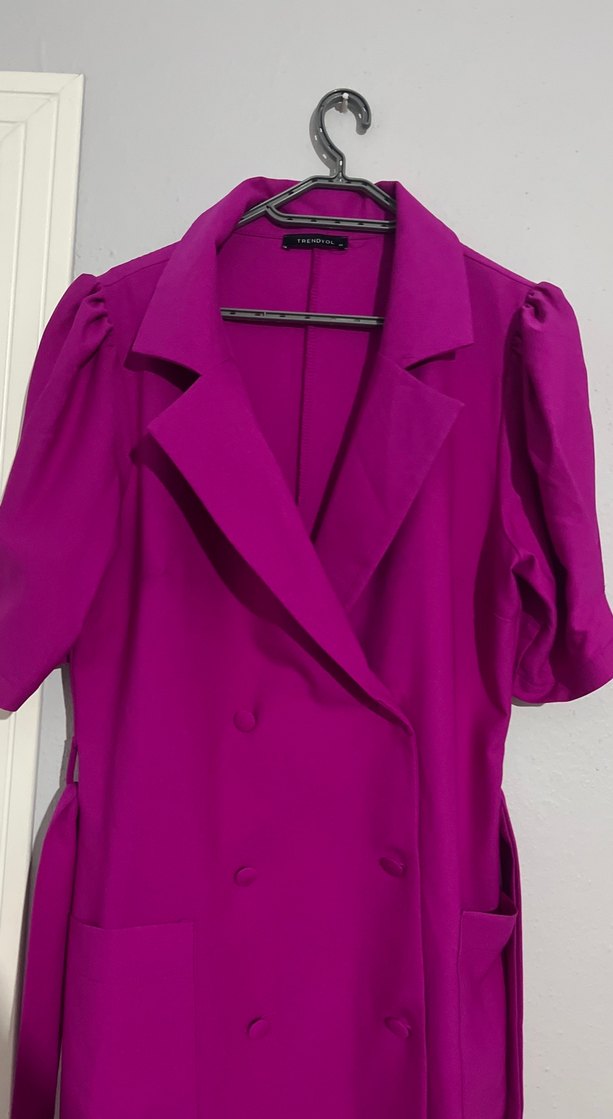 Düğmeli Mor Kadın Uzun Ceket - Görsel 2