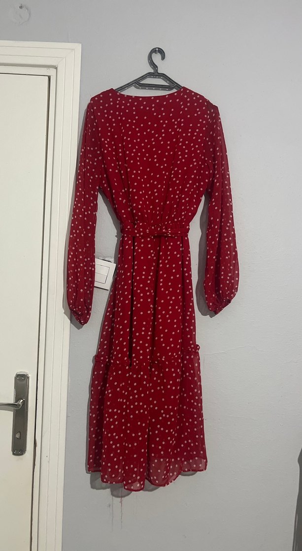 Bordo Uzun Kollu Bohem Kadın Elbise - Görsel 3