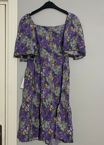 Mor Bağlama Desenli Bohem Mini Elbise - Görsel 4