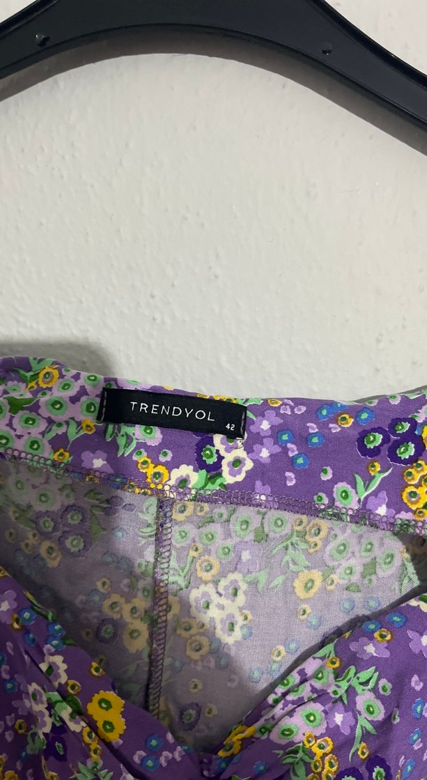 Mor Bağlama Desenli Bohem Mini Elbise - Görsel 3