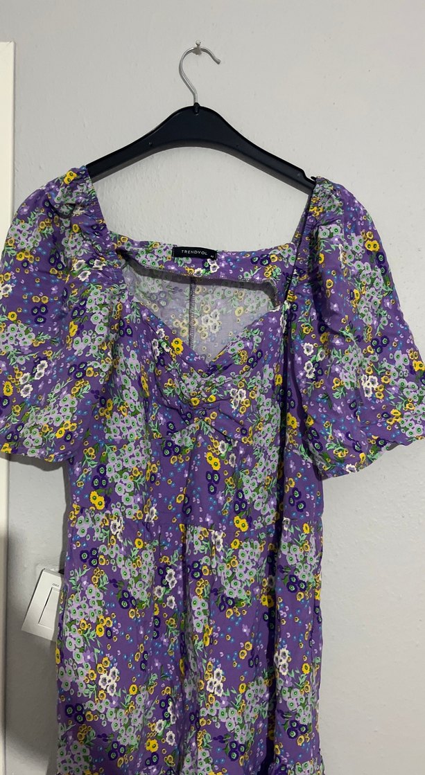 Mor Bağlama Desenli Bohem Mini Elbise - Görsel 2