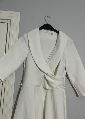 Beyaz Modern Klasik Midi Elbise - Görsel 2