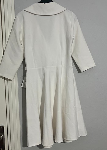Beyaz Modern Klasik Midi Elbise - Görsel 4