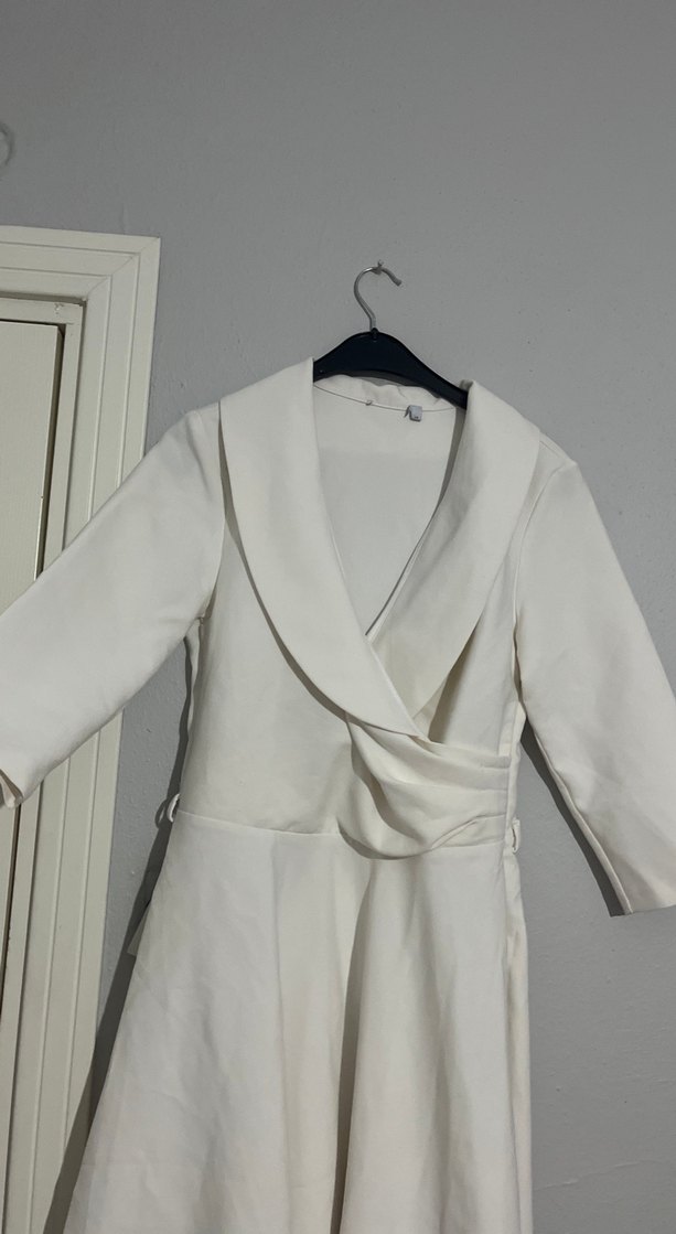 Beyaz Modern Klasik Midi Elbise - Görsel 2