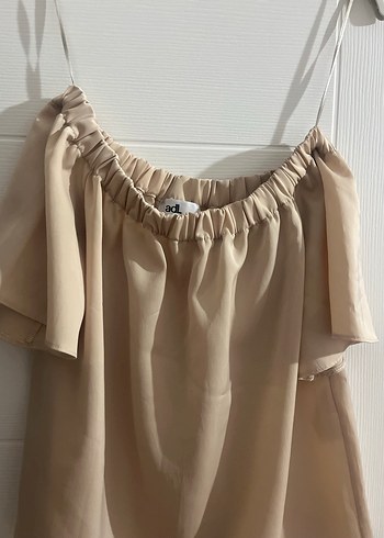 Bej Drapeli Kısa Askılı Kadın Bluz - Görsel 2