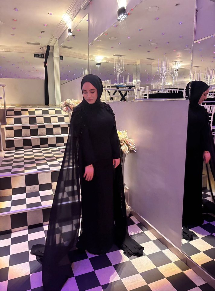 Uzun Siyah Gotik Drape Detaylı Kadın Elbisesi - Görsel 2