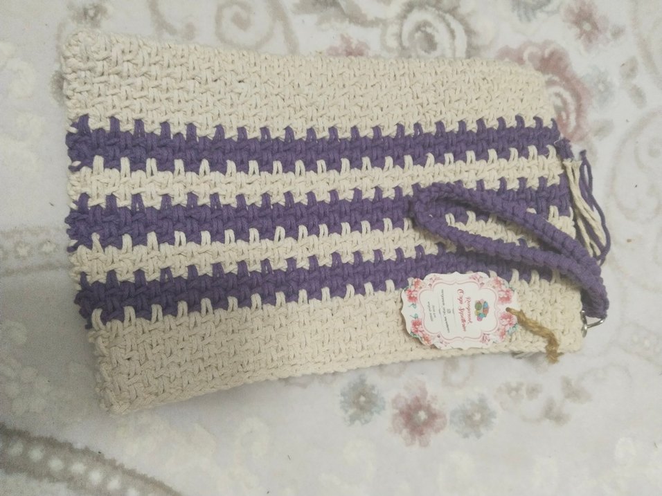 Mor Çizgili Örgü Kadın Clutch Çanta - Görsel 3