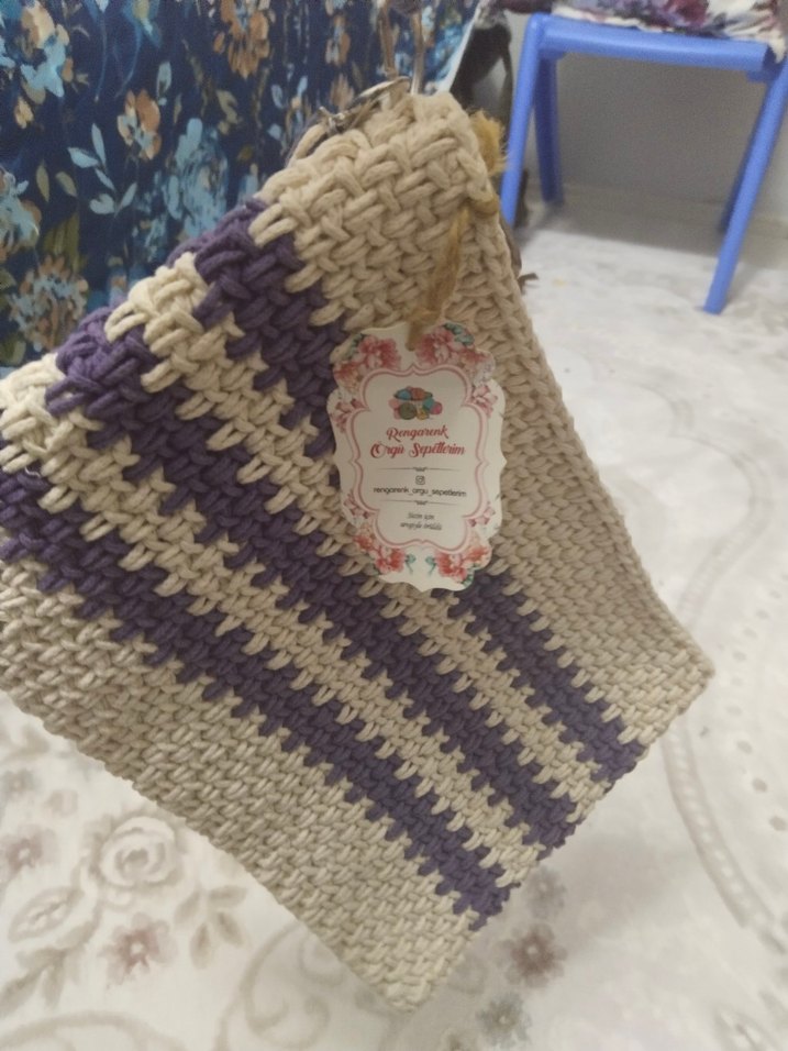 Mor Çizgili Örgü Kadın Clutch Çanta - Görsel 2