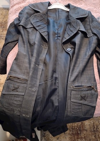 Gri Uzun Denim Kadın Kaban - Görsel 3