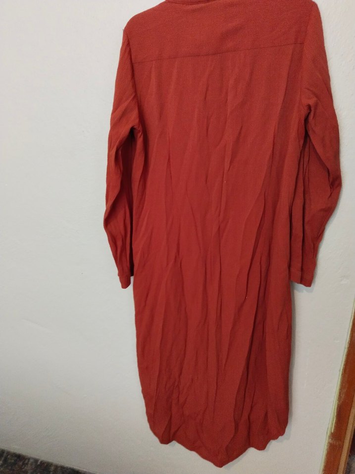 Uzun Kollu Düğmeli Kırmızı  Tunik - Görsel 2