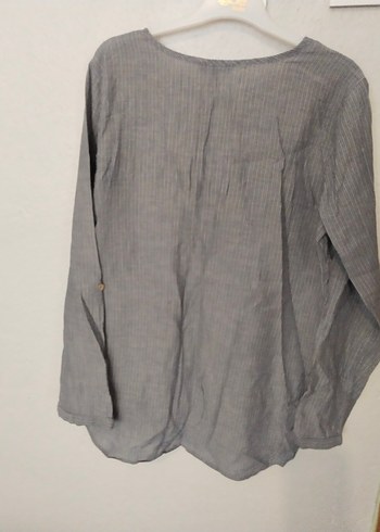 Bohem Nakışlı Gri Uzun Kollu Kadın Gömlek - Görsel 2