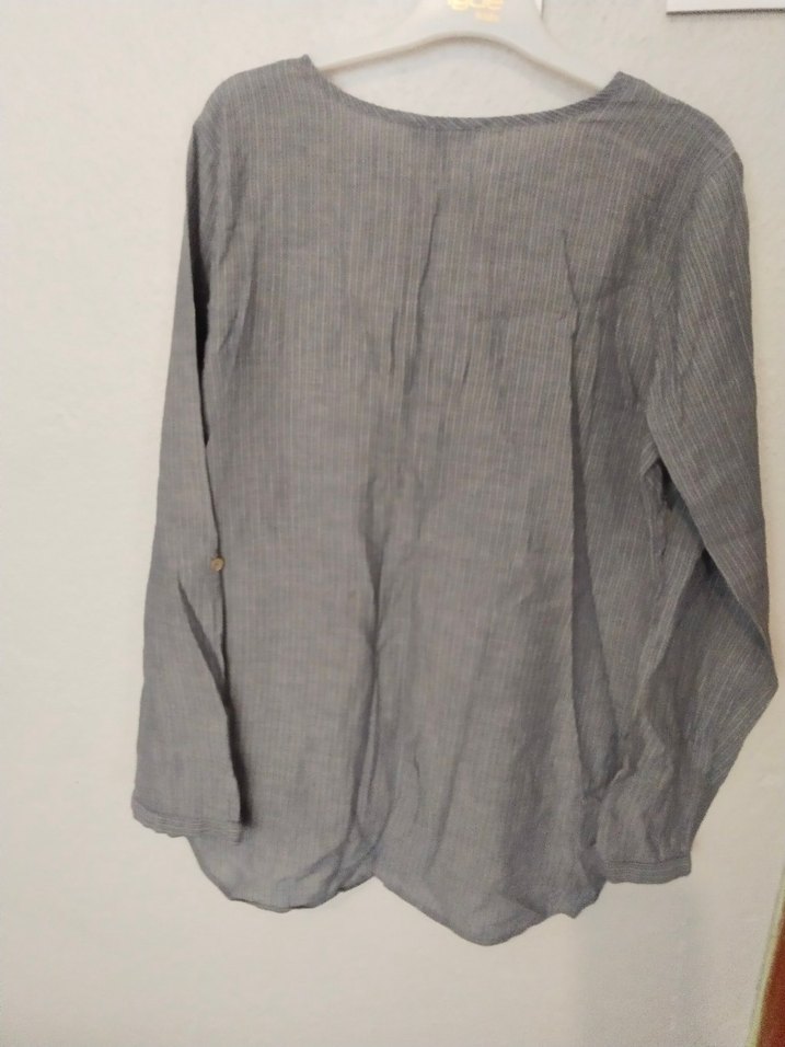 Bohem Nakışlı Gri Uzun Kollu Kadın Gömlek - Görsel 2