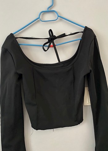 38 Beden Siyah Strappy Halter Yaka Bluz