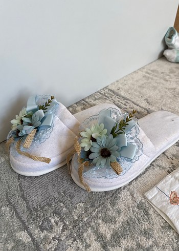 Diğer Romantik Acik Mavi Cicekli Ev Terligi