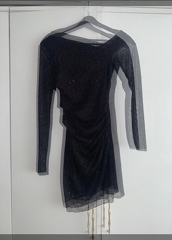 Pull and Bear Pullandbear Parlak Siyah Mini Elbise sıfır