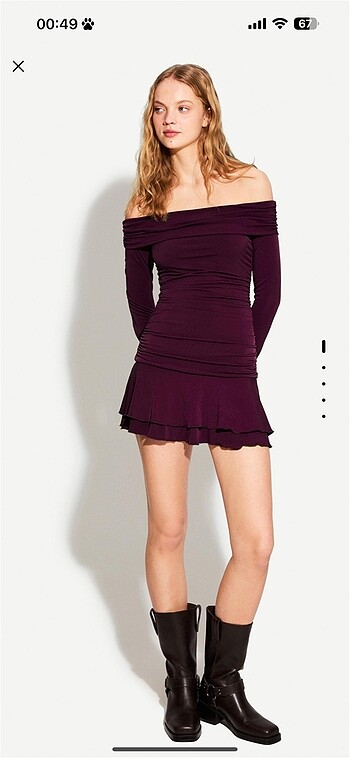BERSHKA SERIES FIRFIRLI VE UZUN KOLLU MİNİ ELBİSE SIFIR LİLA REN
