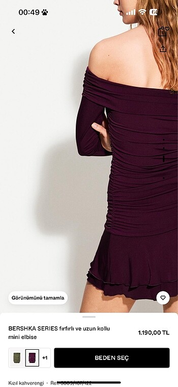 Bershka BERSHKA SERIES FIRFIRLI VE UZUN KOLLU MİNİ ELBİSE SIFIR LİLA REN