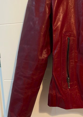 Derimod bordo deri ceket - Görsel 5