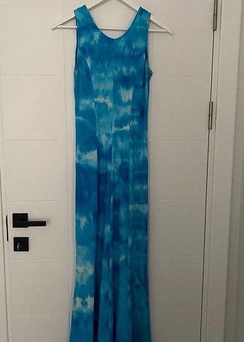 Mavi Batik Desenli Kadın Uzun Elbise - Görsel 4