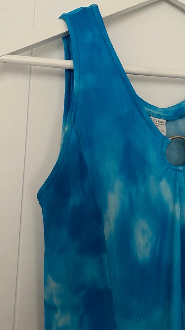 Mavi Batik Desenli Kadın Uzun Elbise - Görsel 2