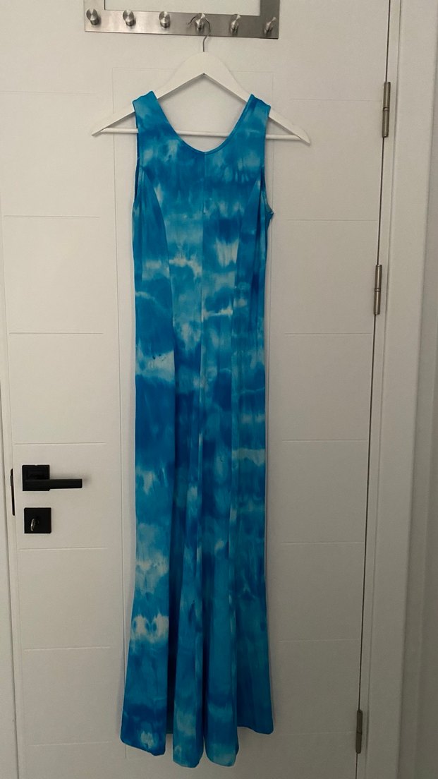 Mavi Batik Desenli Kadın Uzun Elbise - Görsel 4