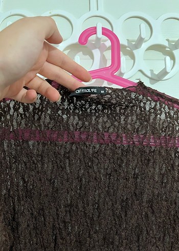 m Beden kahverengi Renk Dantel Detaylı Kahverengi Uzun Kollu Bluz