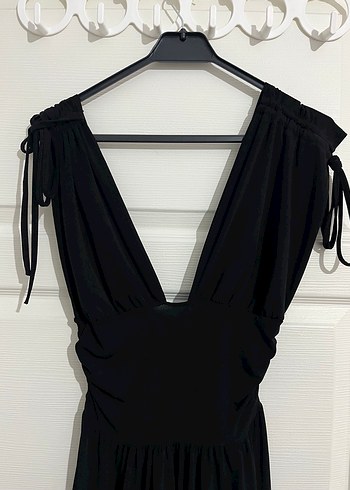 Siyah V Yaka Mini Elbise - Görsel 4