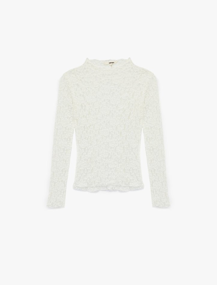 Dantelli Beyaz Kadın Triko Bluz - Görsel 2