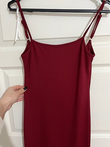 Açık bordo askılı elbise - Görsel 3