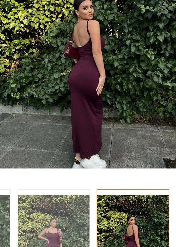 Açık bordo askılı elbise - Görsel 2