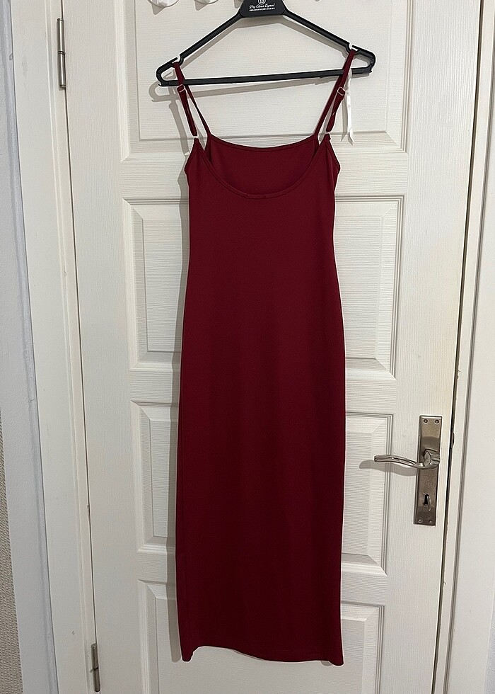 Açık bordo askılı elbise - Görsel 4