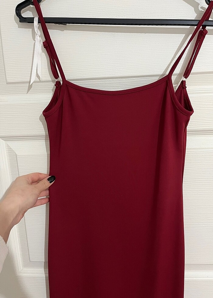 Açık bordo askılı elbise - Görsel 3