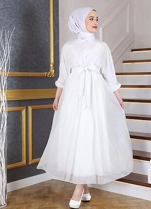 Beyaz simli mevlana elbise 