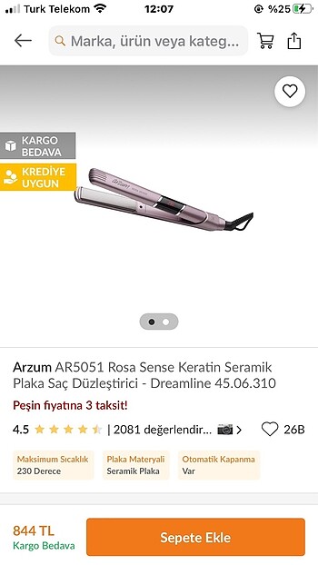 Arzum saç düzleştiricisi