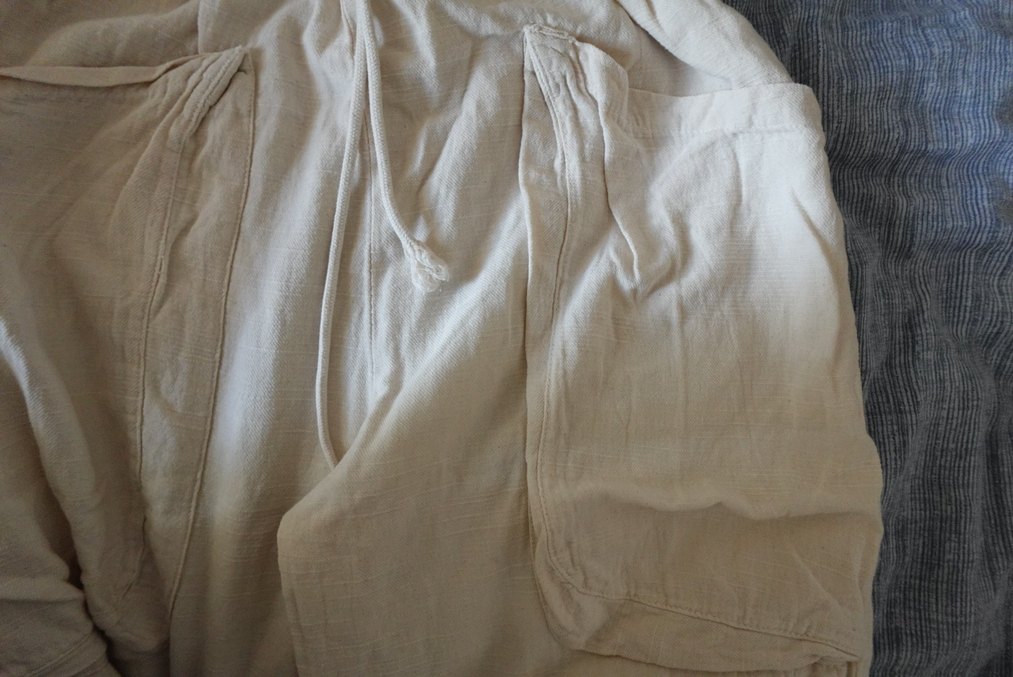 Bej Keten Bol Kesim Midi Pantolon - Görsel 2