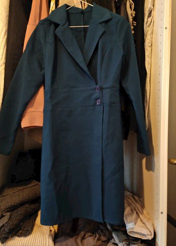 Düğmeli Lacivert Uzun Ceket Elbise - Görsel 2