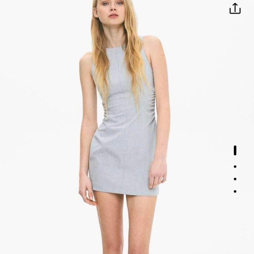 BERSHKA Gri Midi Elbise  Bisiklet Yaka - Görsel 4