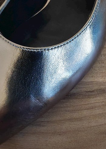 Gri Parlak Metal Tokalı Stiletto Kadın Topuklu - Görsel 4