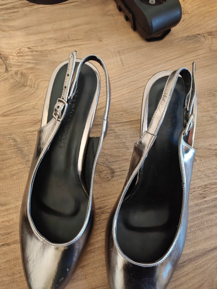 Gri Parlak Metal Tokalı Stiletto Kadın Topuklu - Görsel 2