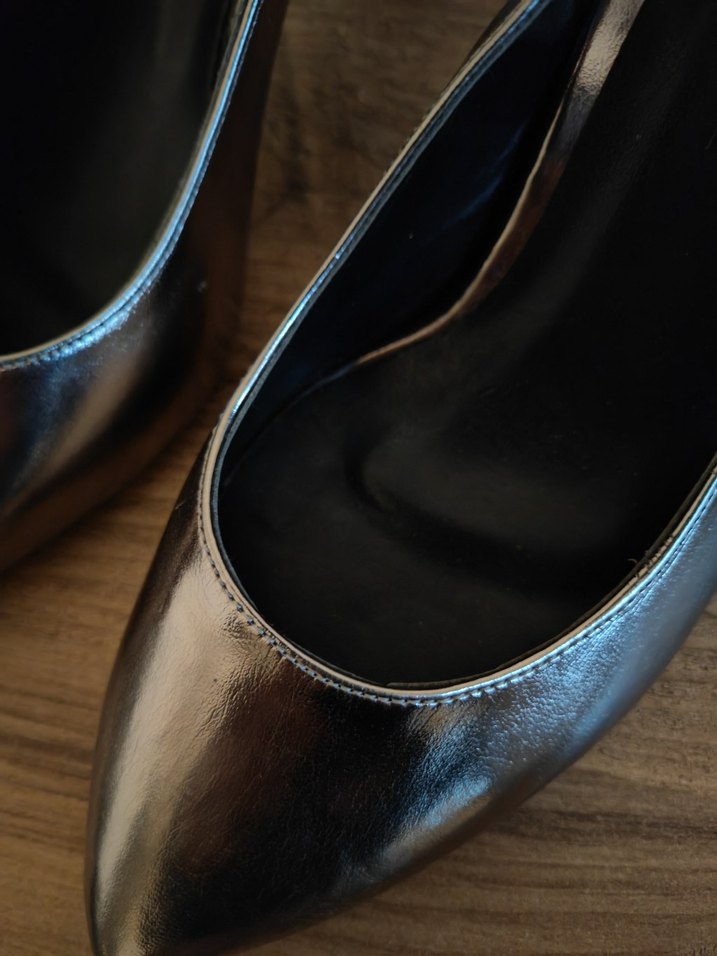 Gri Parlak Metal Tokalı Stiletto Kadın Topuklu - Görsel 5